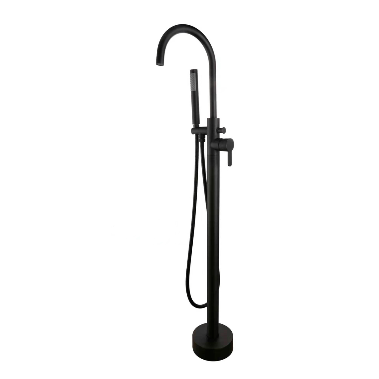 DAX Brass Freestanding Tub Filler with Hand Shower and Gooseneck Spout, Matte Black DAX-8823-BL
