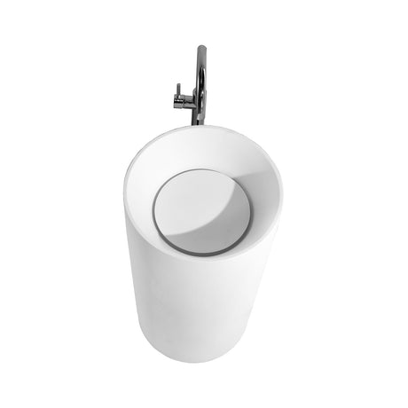 DAX Solid Surface Round Pedestal Freestanding Bathroom Basin, Matte White DAX-AB-1381