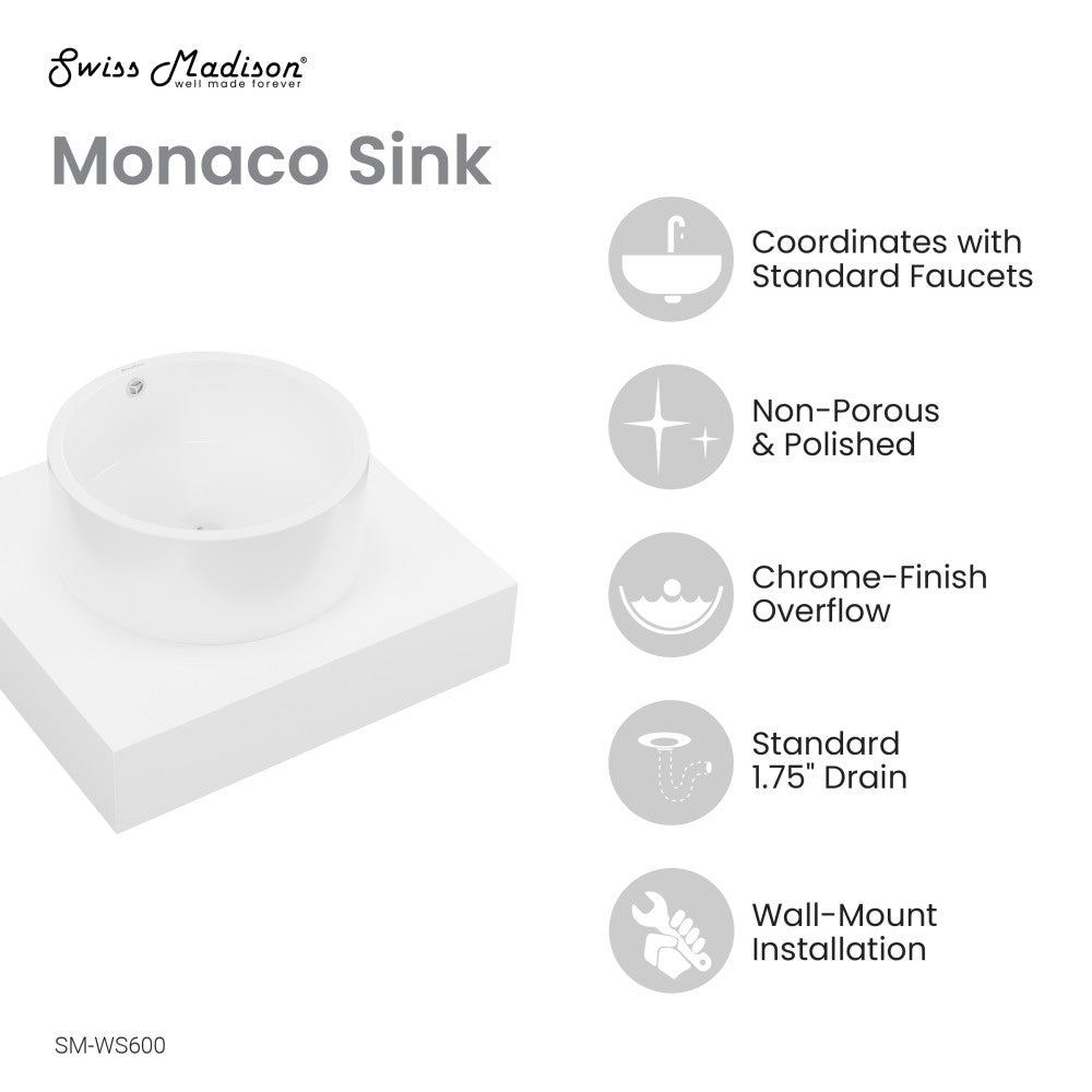 Monaco 24" Floating Bathroom Shelf with Vessel Sink in Glossy White