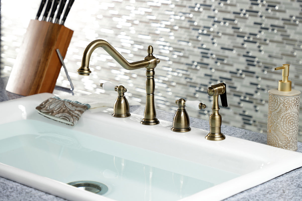 Kingston Brass KB1793PLBS Widespread Kitchen Faucet, Antique Brass