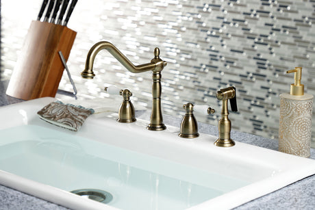 Kingston Brass KB1793PLBS Widespread Kitchen Faucet, Antique Brass