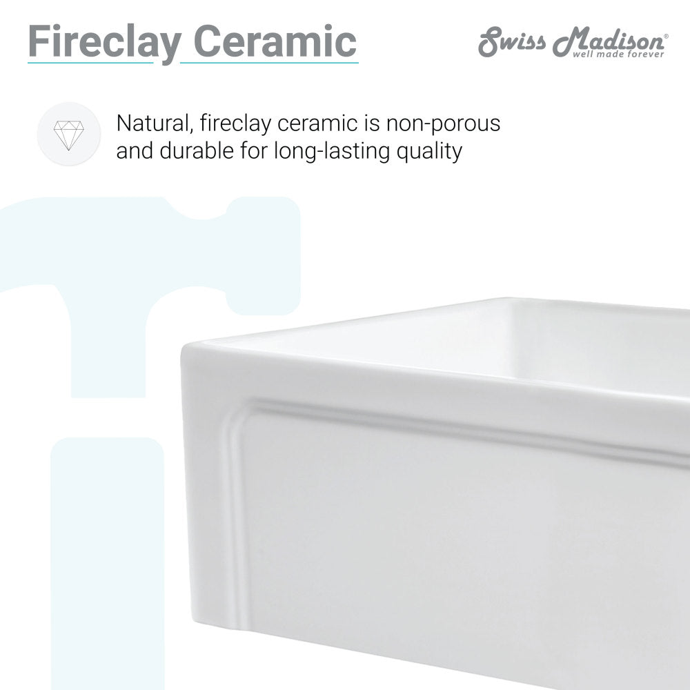 Lyon 30 x 18 Fireclay, Single Basin, Farmhouse Kitchen Sink in White