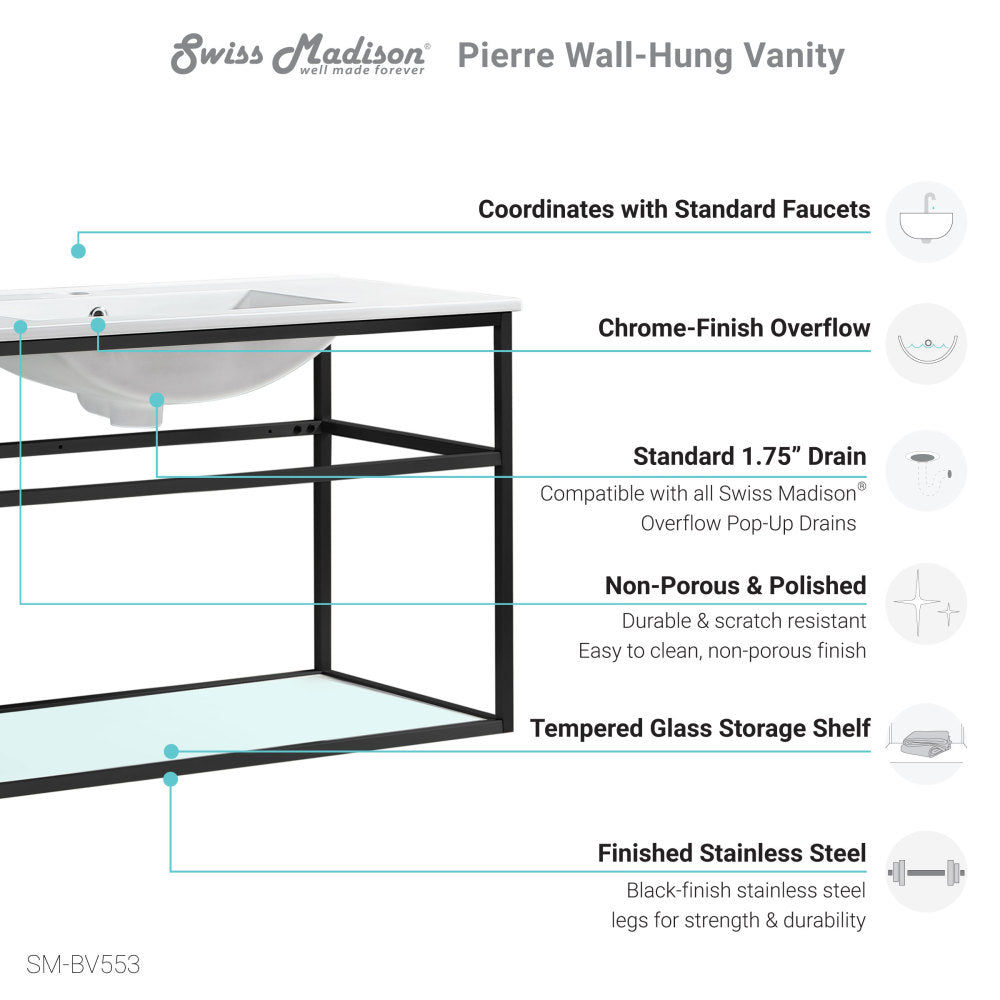 Pierre 36 Single, Metal Frame, Open Shelf, Bathroom Vanity