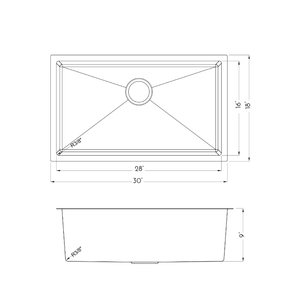 DAX Stainless Steel Single Bowl Undermount Kitchen Sink, 30", Brushed Stainless Steel DAX-T3018-R10