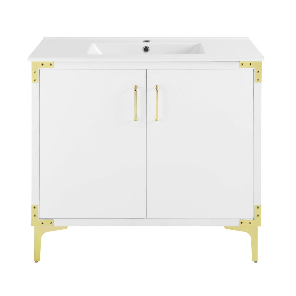 Voltaire 36" Single, Bathroom Vanity in White with Gold Hardware