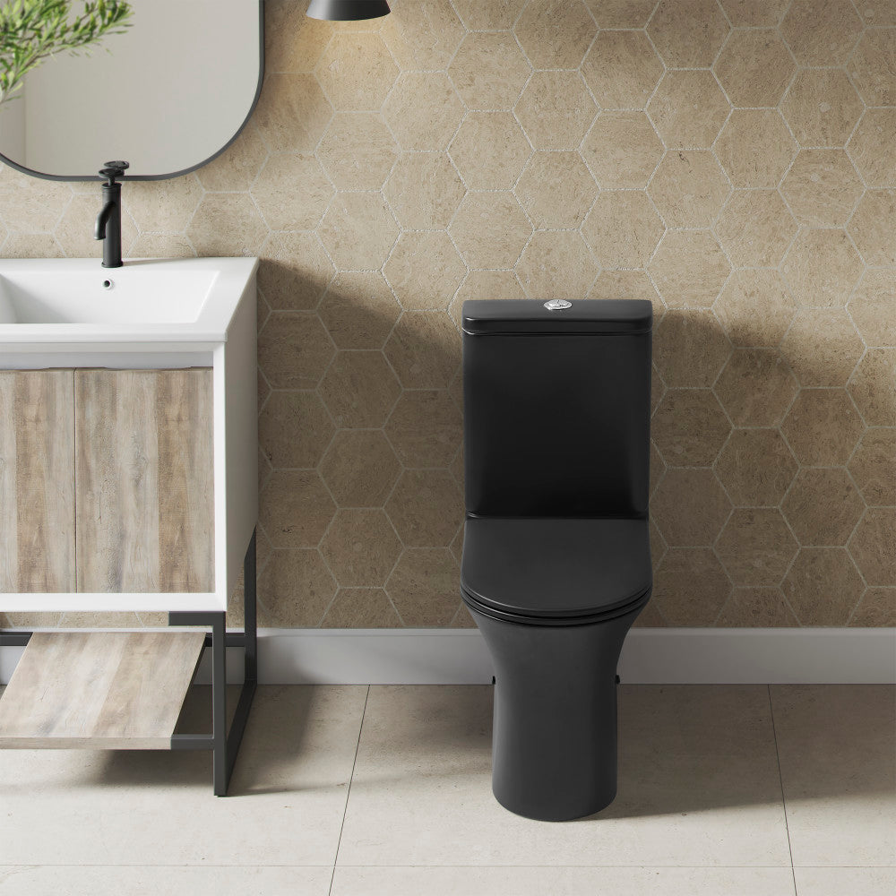 Calice Two-Piece Elongated Rear Outlet Toilet Dual-Flush 0.8/1.28 gpf in Matte Black