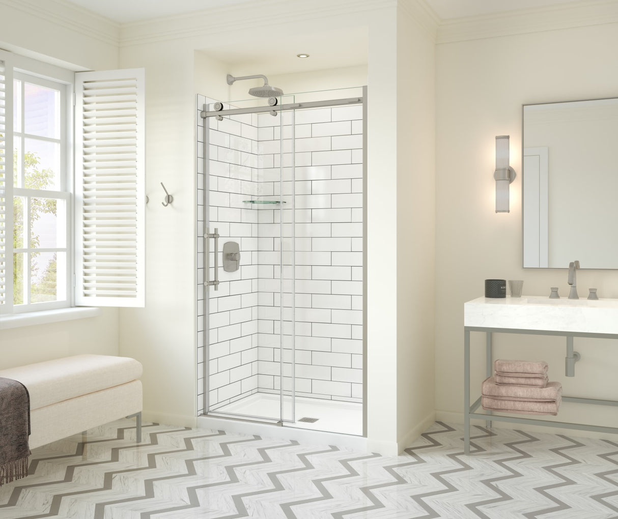 MAAX 137421-900-305-000 Odyssey SC 45-47 ½ x 78in. 8 mm Sliding Shower Door for Alcove Installation with Clear glass in Brushed Nickel