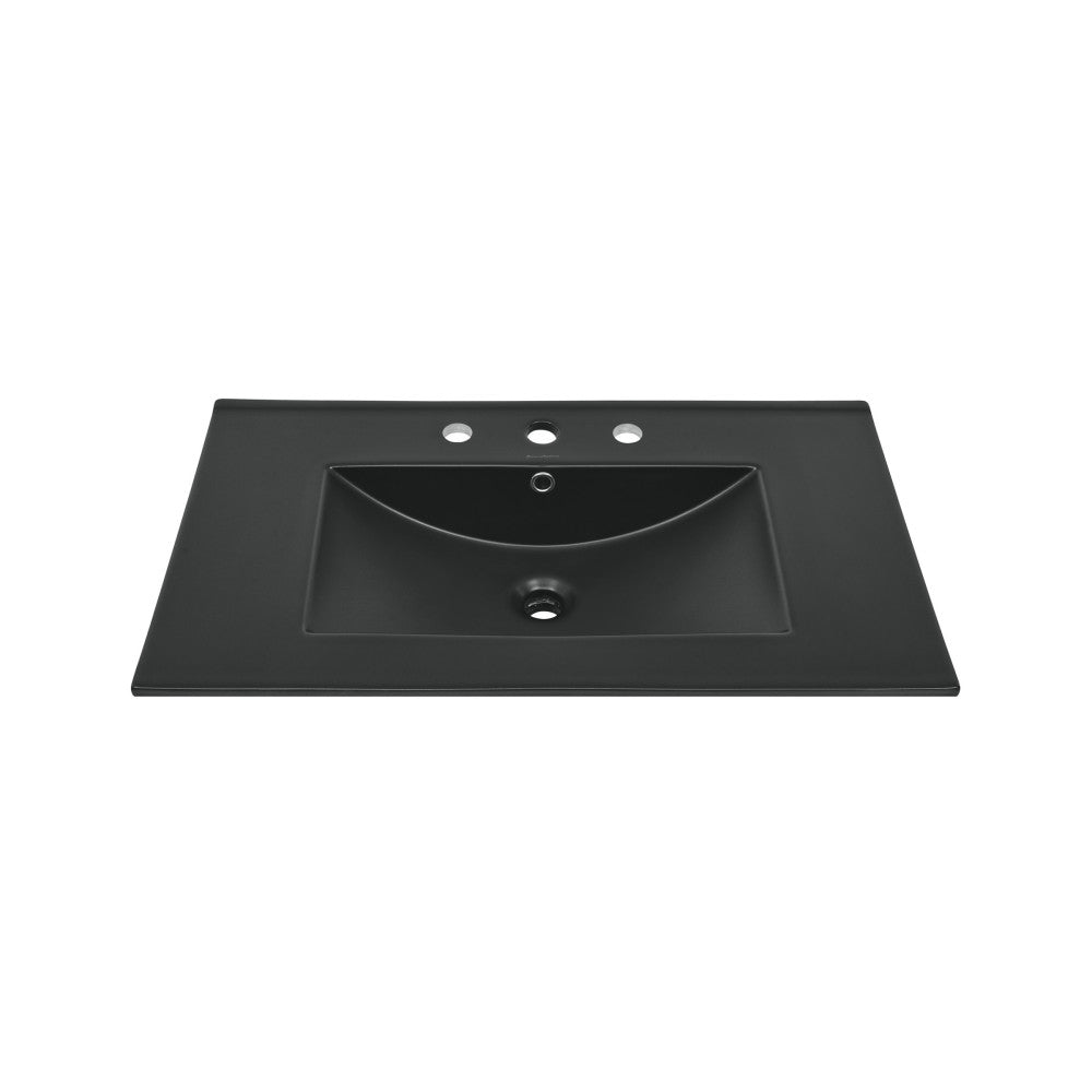 30" Vanity Top Bathroom Sink With 3 Holes in Matte Black