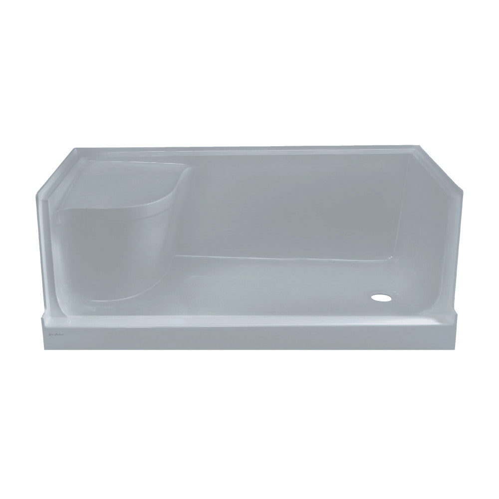 Aquatique 60 X 32 Single Threshold Shower Base With Right Hand Drain and Integral Left Hand Seat in Grey