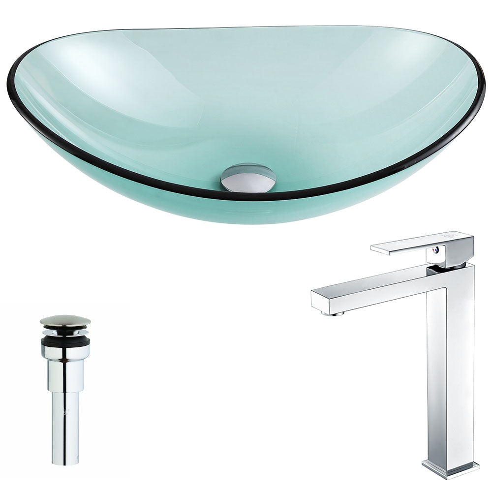 ANZZI LSAZ076-096 Major Series Deco-Glass Vessel Sink in Lustrous Green with Enti Faucet in Chrome