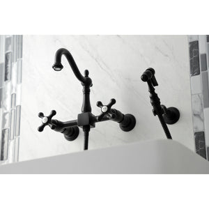 Kingston Brass KS1260AXBS Heritage Wall Mount Bridge Kitchen Faucet with Brass Sprayer, Matte Black