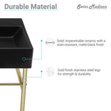 Carre 36 Ceramic Console Sink Matte Black Basin Gold Legs