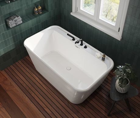 MAAX 106995-000-002-000 Pocono 58 x 32 AcrylX Freestanding Center Drain Bathtub in White with White Skirt