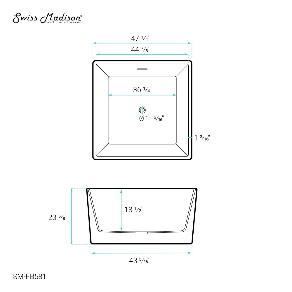 Voltaire 47" Square Freestanding Bathtub