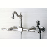 Kingston Brass KS1268ALBS Heritage Wall Mount Bridge Kitchen Faucet with Brass Sprayer, Brushed Nickel