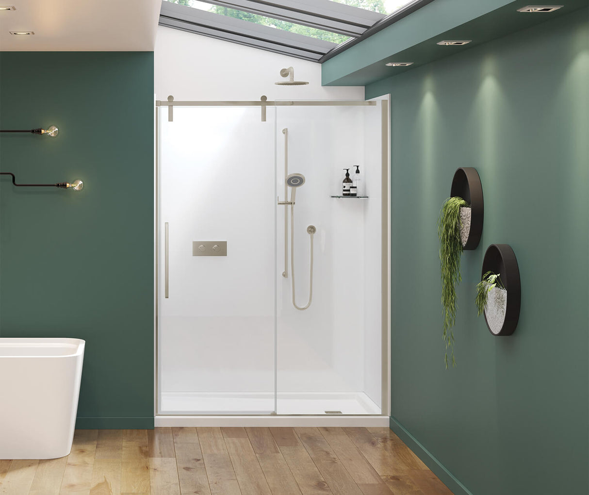 MAAX 135875-900-305-000 Nebula 56 ½-58 ½ x 78 ¾ in. 8mm Sliding Shower Door for Alcove Installation with Clear glass in Brushed Nickel