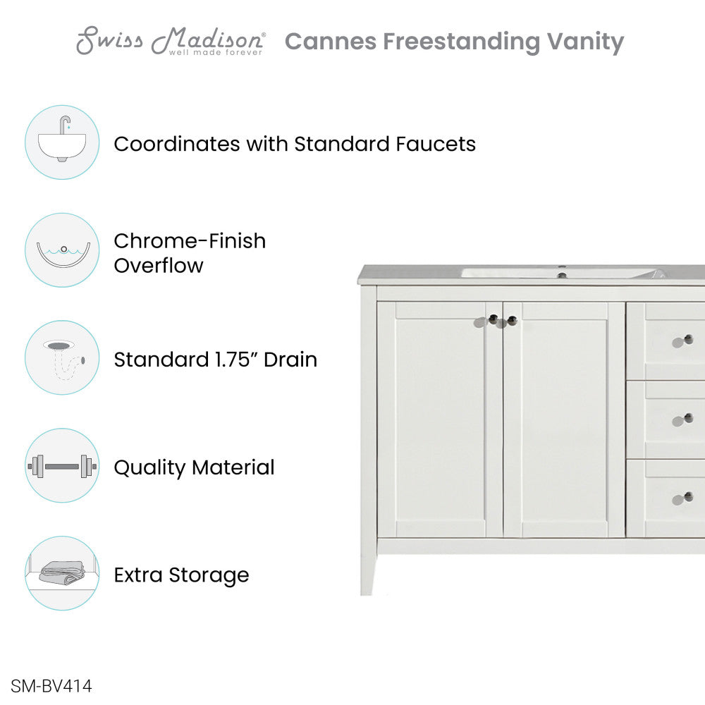 Cannes 48 Single, Two Doors, Three Drawers, Bathroom Vanity