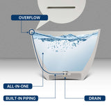 New England Home Goods 55" Modern Round Freestanding Bathtub – Deep Soaking Solid Surface Resin Stone Tub