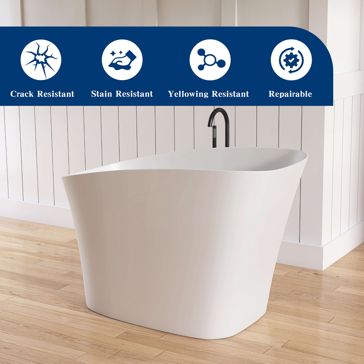 New England Home Goods Dhaulagiri 51" Freestanding Tub in White - Stone Resin Solid Surface