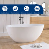 New England Home Goods 55" Modern Round Freestanding Bathtub – Deep Soaking Solid Surface Resin Stone Tub