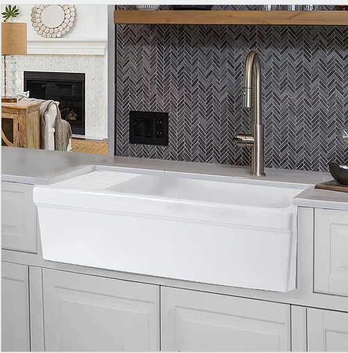 Nantucket Sinks 36 Inch Italian Farmhouse Fireclay Sink with Built-In Drainboard