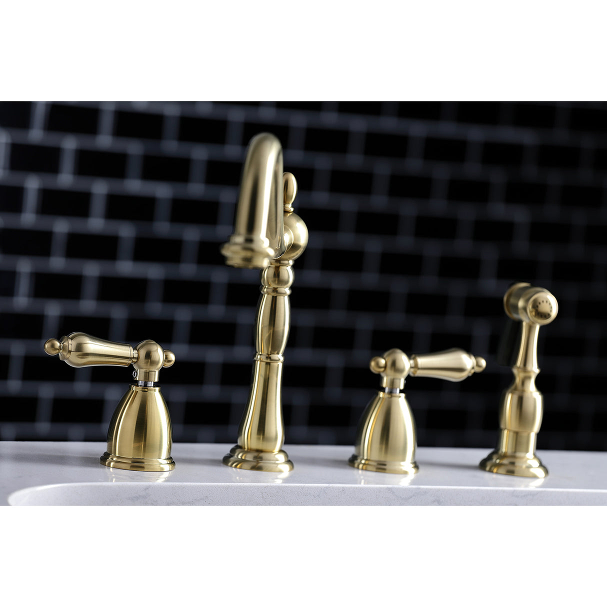 Kingston Brass KB1797ALBS 8-Inch Widespread Kitchen Faucet with Brass Sprayer, Brushed Brass