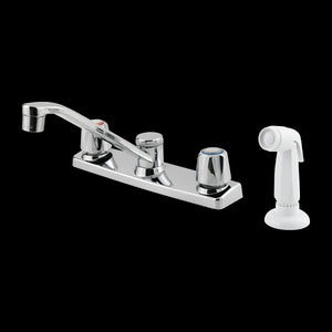 Pfirst Series 2-Handle Kitchen Faucet with White Side Spray in Polished Chrome