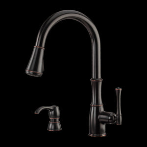 Wheaton 1-Handle Pull-Down Kitchen Faucet with Soap Dispenser in Tuscan Bronze