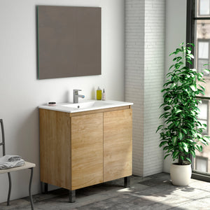 DAX Sunset Engineered Wood and Porcelain Onix Basin with Vanity, 32", Oak DAX-SUN013214-ONX