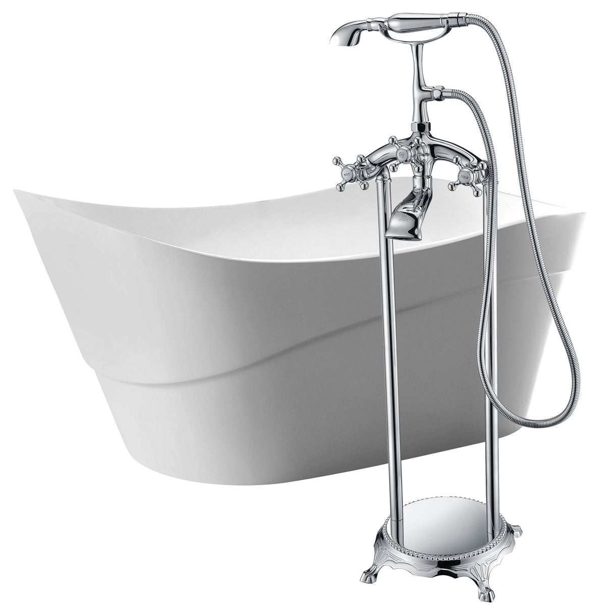 ANZZI FTAZ094-0052C Kahl 67 in. Acrylic Flatbottom Non-Whirlpool Bathtub in White with Tugela Faucet in Polished Chrome