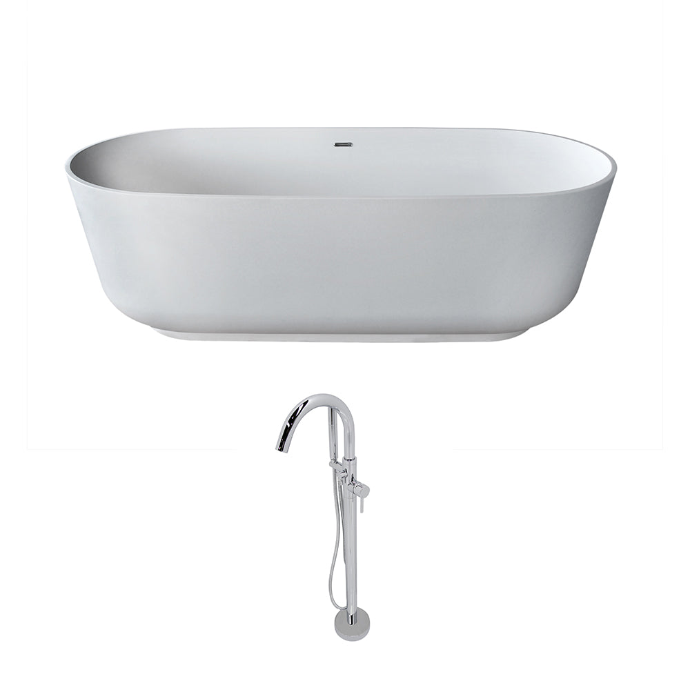 ANZZI FT511-0025 Sabbia 5.9 ft. Solid Surface Classic Soaking Bathtub in Matte White and Kros Faucet in Chrome