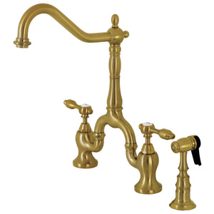 Kingston Brass KS7757TALBS Tudor Bridge Kitchen Faucet with Brass Sprayer, Brushed Brass