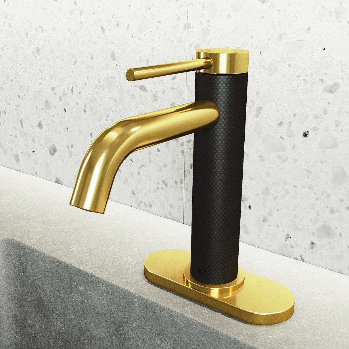 VIGO Madison Single Hole cFiberÂ© Bathroom Faucet in Matte Gold/Matte Black with Deck Plate VG01044MGMBK1