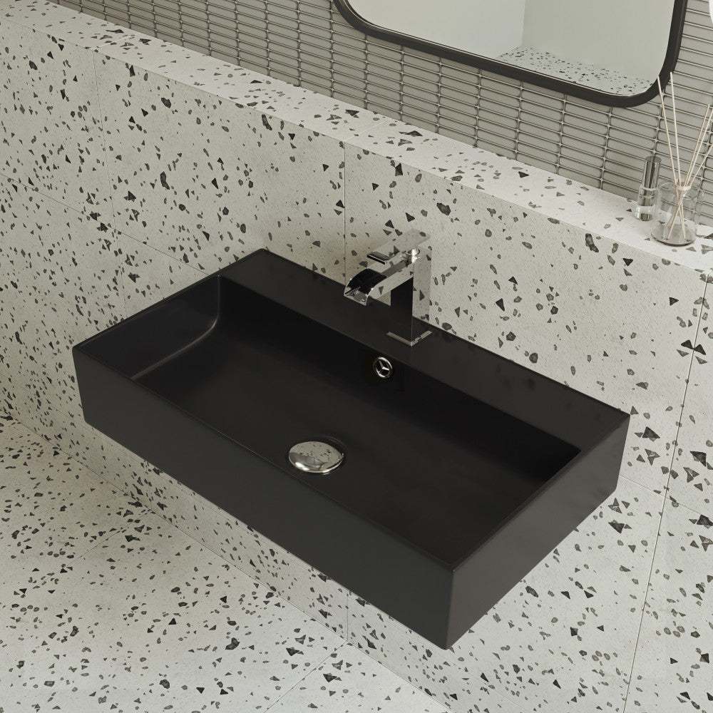 Claire 22" Rectangle Wall-Mount Bathroom Sink in Matte Black