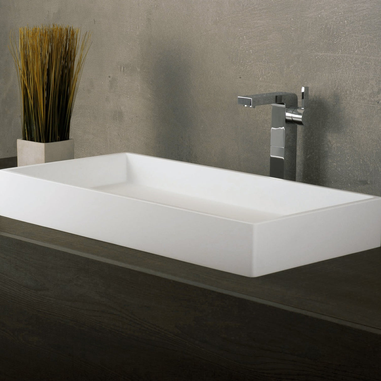 DAX Solid Surface Rectangular Single Bowl Vessel Bathroom Basin, Matte White DAX-AB-1327