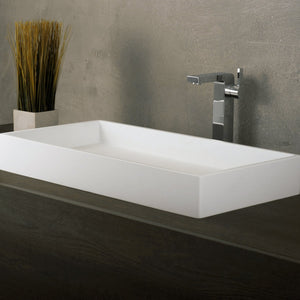DAX Solid Surface Rectangular Single Bowl Vessel Bathroom Basin, Matte White DAX-AB-1327