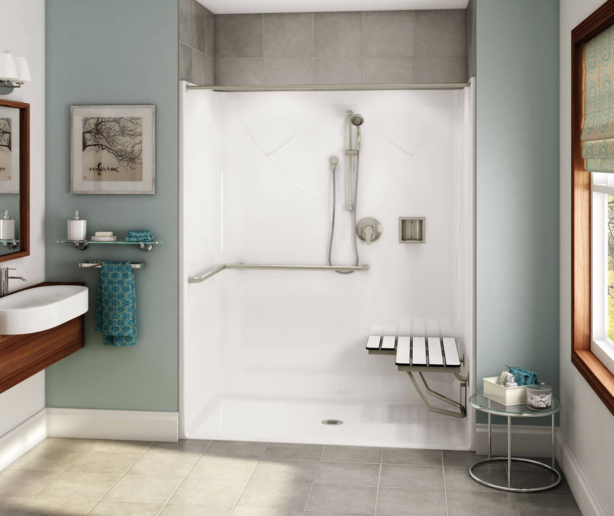 MAAX 106038-000-002-105 OPS-6030 ADA Compliant (with Seat) AcrylX Alcove Center Drain One-Piece Shower in White