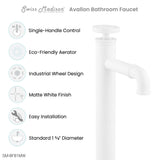 Avallon Single Hole, Single-Handle Wheel, High Arc Bathroom Faucet in Matte White