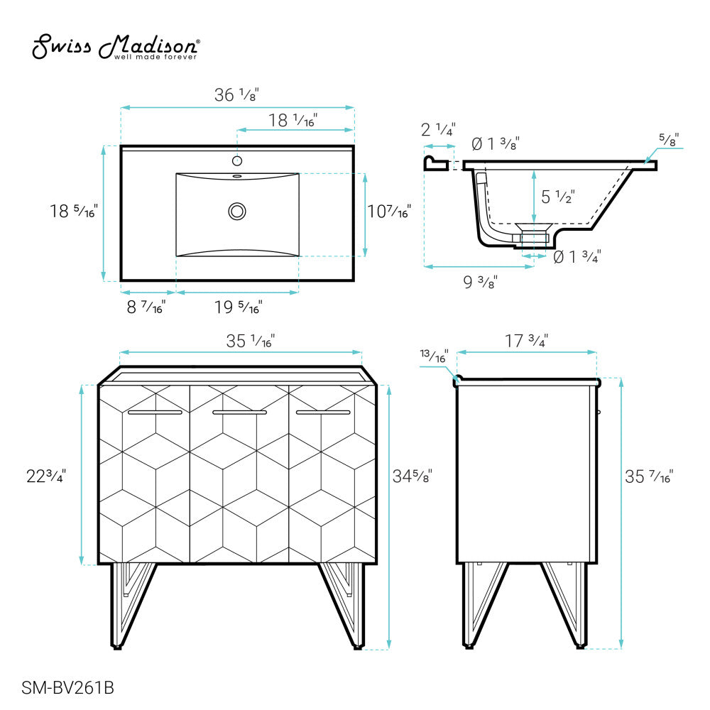 Annecy 36" Bathroom Vanity in Phantom Black