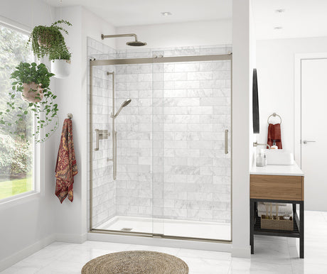 MAAX 136691-900-305-000 Revelation Round 56-59 in. x 70 ½-73 in. 6 mm Bypass Shower Door for Alcove Installation with Clear glass in Brushed Nickel