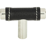 Atlas Homewares Zanzibar Black Leather Knob 1 7/8 Inch Polished Chrome