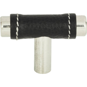 Atlas Homewares Zanzibar Black Leather Knob 1 7/8 Inch Polished Chrome