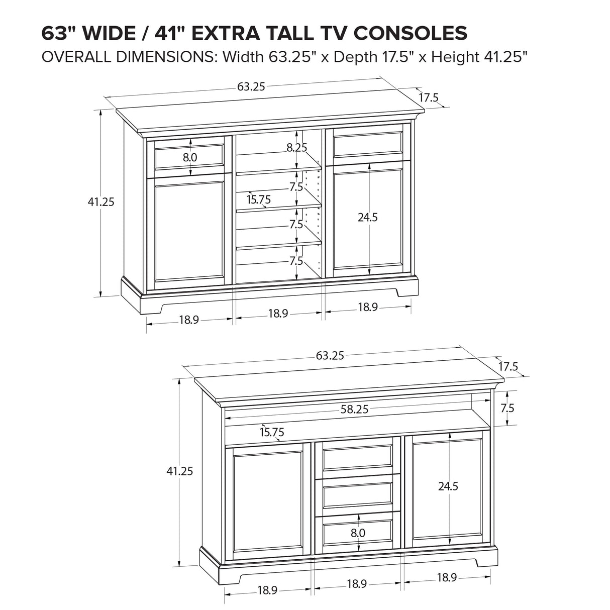 Howard Miller 63" Wide / 41" Extra Tall TV Console XT63C