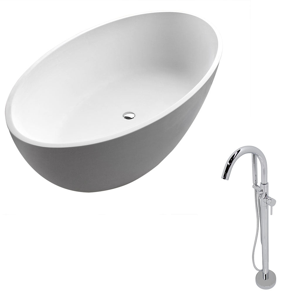 ANZZI FT510-0025 Cestino 5.5 ft. Solid Surface Classic Soaking Bathtub in Matte White and Kros Faucet in Chrome