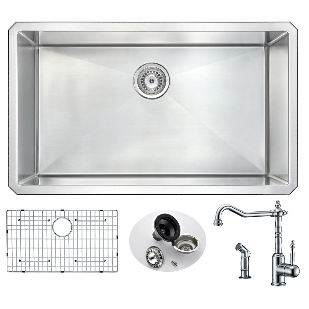 ANZZI KAZ3219-037 VANGUARD Undermount 32 in. Single Bowl Kitchen Sink with Locke Faucet in Polished Chrome