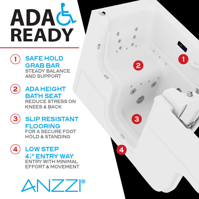 Left Drain FULLY LOADED Wheelchair Access Walk-in Tub with Air and Whirlpool Jets Hot Tub | Quick Fill Waterfall Tub Filler with 6 Setting Handheld Shower Sprayer | Including Aromatherapy, LED Lights, V-Shaped Back Jets, and Auto Drain | 2953WCLWD