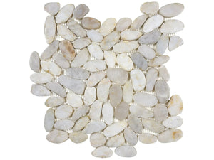 Anatolia Tile Zen Fiji Cream Flat Polished Pebble Mosaics. 1 Sheet = 1 Sq. Ft. 5001-0234-0 (76-355) Fiji Cream Flat Pebble - premium natural stone mosaic tile from Anatolia Tile, available at PoshHaus showroom in Keene, NH