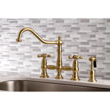 Kingston Brass KS3277AXBS Restoration 8-Inch Bridge Kitchen Faucet with Sprayer, Brushed Brass