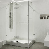 VIGO Monteray 32.375 W x 79.25 H Frameless Hinged Shower Enclosure in Chrome with shower base and handle VG6011CHCL40WL