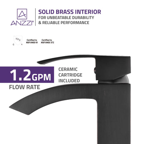 ANZZI L-AZ037ORB Revere Series Single Hole Single-Handle Low-Arc Bathroom Faucet in Oil Rubbed Bronze